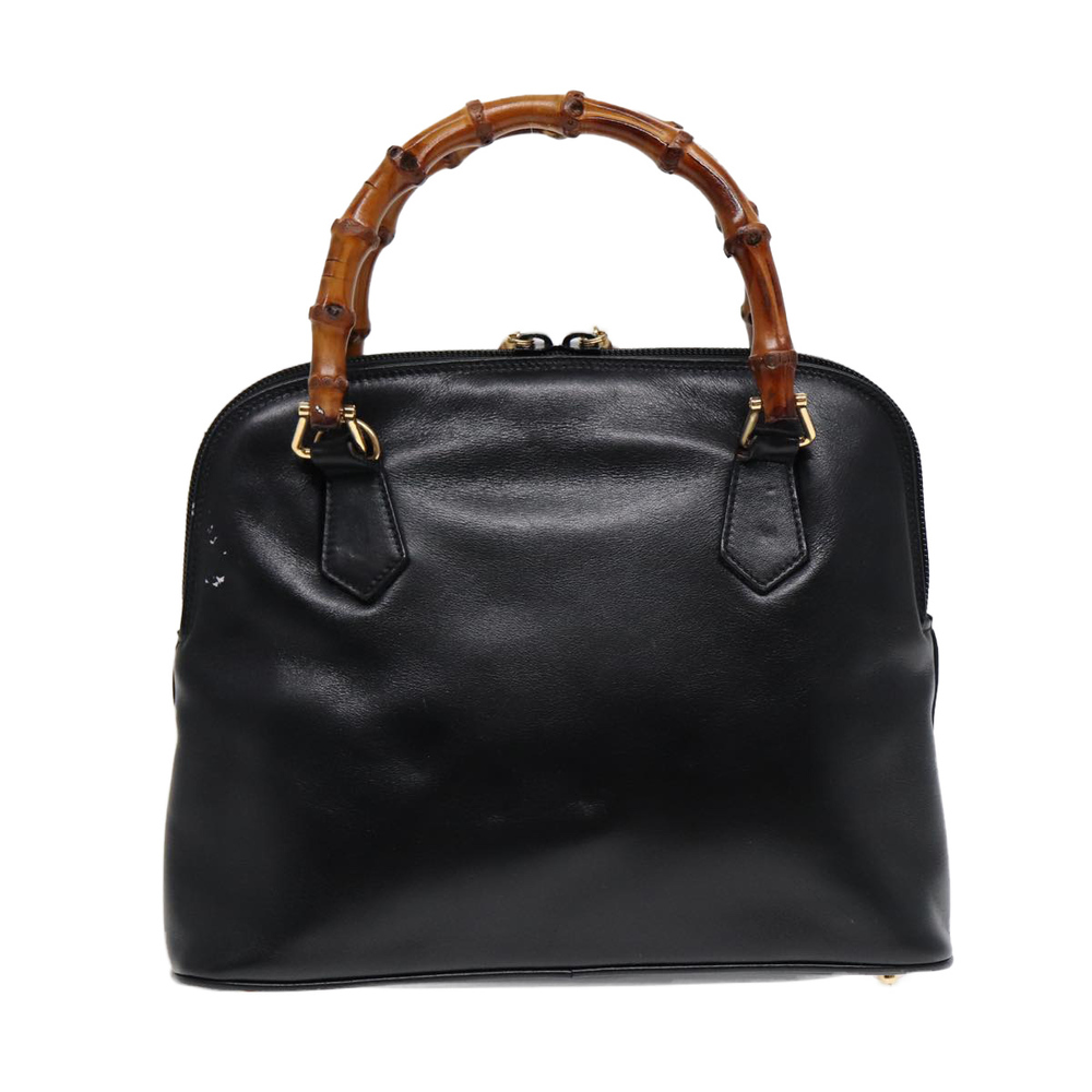 GUCCI Bamboo Hand Bag Leather Black Gold Auth ep5486 - Picture 3 of 16